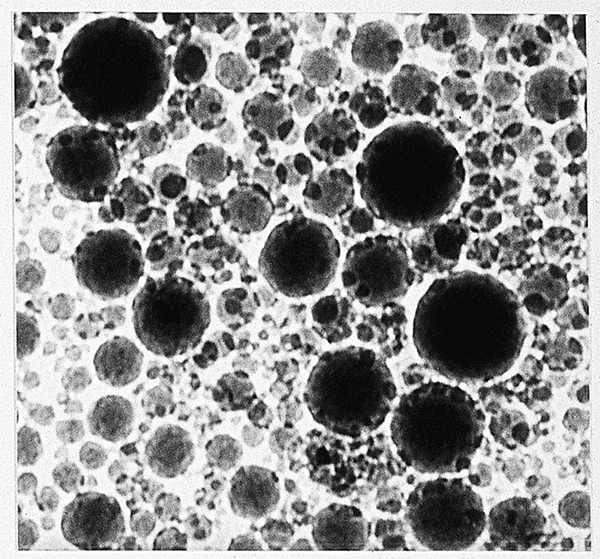 Figure 3.14 Amorphous silica particles in collidal silica (TEM, 300,000X)