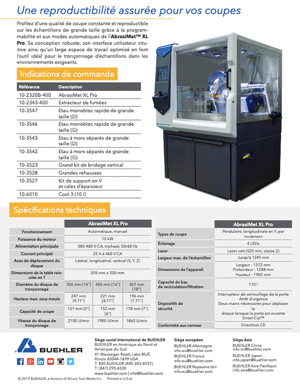 AbrasiMet® XL Pro Automatic Abrasive Cutter Sell Sheet AbrasiMet® XL Pro Automatic Abrasive Cutter Sell Sheet
