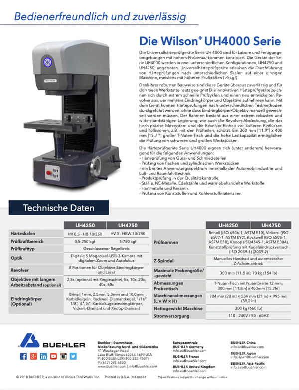 Wilson UH4000 Universal Hardness Tester Sell Sheet German