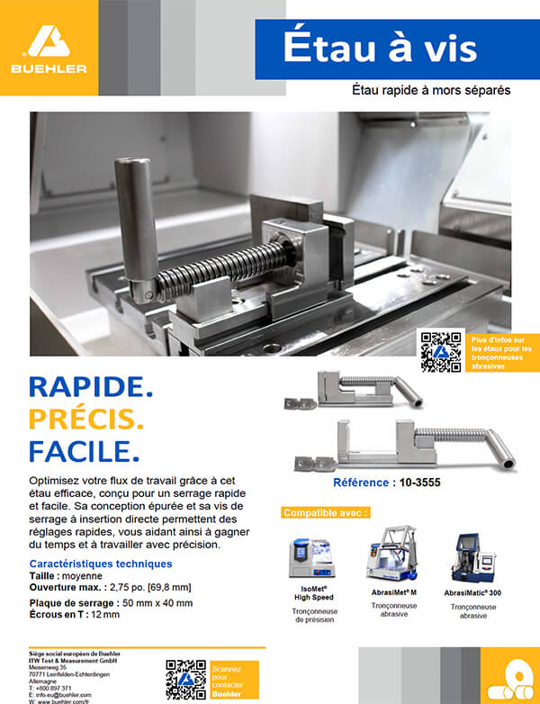 Fiche produit de l'étau rapide à vis