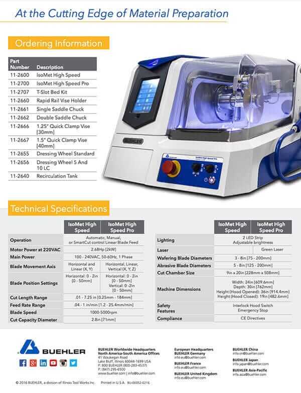 IsoMet High Speed Pro 15 IsoMet High Speed & High Speed Pro Sell Sheet